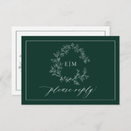 Emerald Green Leafy Wappen Monogram Wedding RSVP
