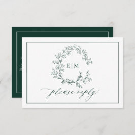 Emerald Green Leafy Wappen Monogram Wedding RSVP