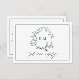 Emerald Green Leafy Wappen Monogram Wedding RSVP