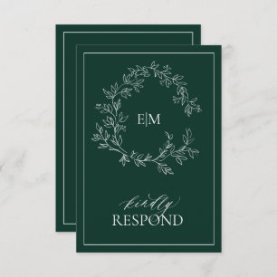 Emerald Green Leafy Wappen Monogram Wedding RSVP
