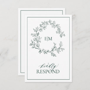 Emerald Green Leafy Wappen Monogram Wedding RSVP