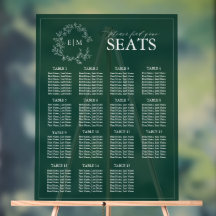 Emerald Green Leafy Wappen Monogram Wedding Seatin