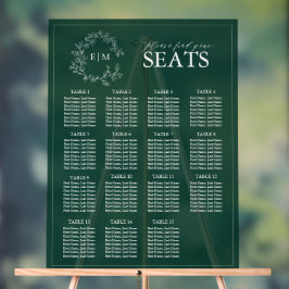 Emerald Green Leafy Wappen Monogram Wedding Seatin Acrylschild