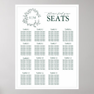 Emerald Green Leafy Wappen Monogram Wedding Seatin Poster