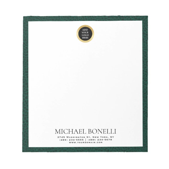 Emerald Green Leather Circle Logo beruflich Notizblock (Vorderseite)