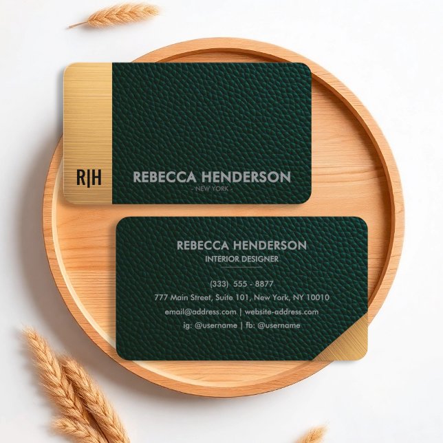 Emerald Green Leather & Gold Luxe Business Card Visitenkarte (Von Creator hochgeladen)