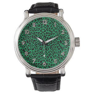 Emerald Green Leoopard Animal Print Watch Armbanduhr