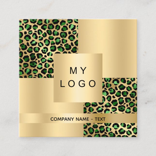 Emerald Green Leopard Gold Muster Logo QR Quadratische Visitenkarte (Vorderseite)