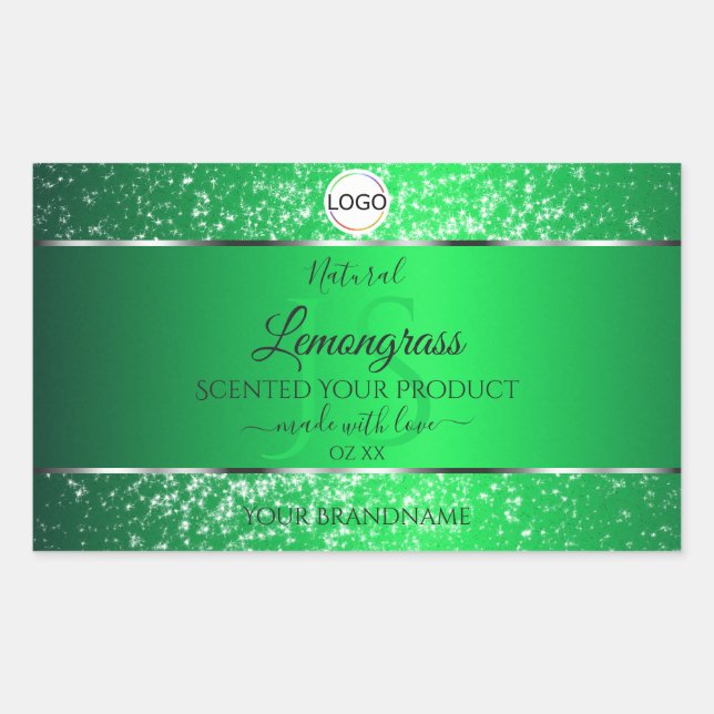 Emerald Green Logo Initials Glitzer Product Labels Rechteckiger Aufkleber (Vorderseite)