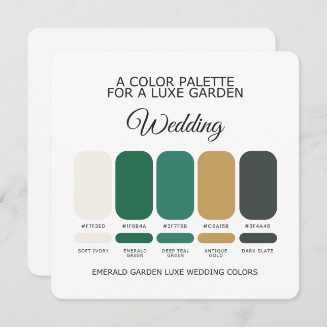 Emerald Green Luxe Wedding Color Palette Card Einladung (Vorne/Hinten)