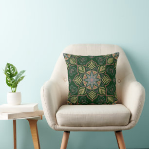 Emerald Green Mandala Blume Bohemisches Muster Kissen
