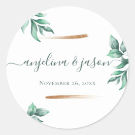 Emerald Green Marble & Gold Eucalyptus Wedding Runder Aufkleber