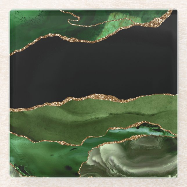 Emerald Green Marbled Agate Contemporary Stone Glasuntersetzer (Vorderseite)