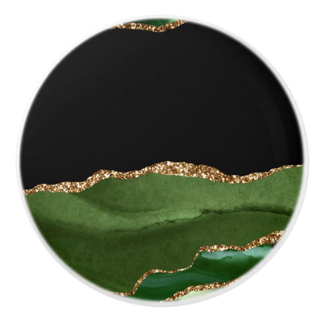 Emerald Green Marbled Agate Contemporary Stone Keramikknauf (Vorderseite)