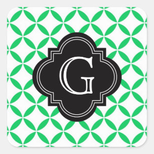 Emerald Green marokkanischer Quatrefolie Monogram  Quadratischer Aufkleber