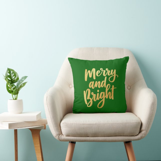 Emerald Green Merry and Bright - Goldene Script-De Kissen (Stuhl )