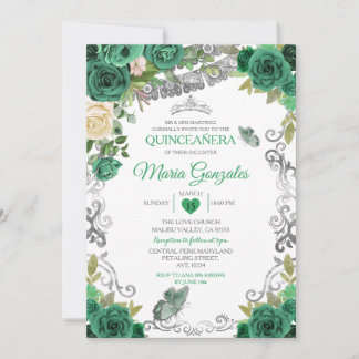 Emerald Green Mexican Charra Mis Quince Butterfly Einladung