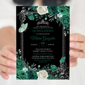 Emerald Green Mexican Charra Quinceanera Black Einladung