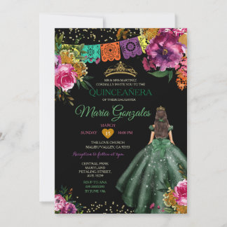 Emerald Green Mexican Quinceañera 16. Schmetterlin Einladung