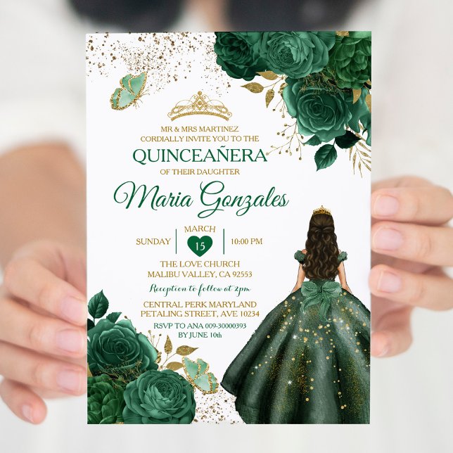 Emerald Green Mexican Quinceñera Butterfly Einladung (Von Creator hochgeladen)