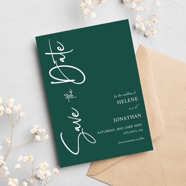 Emerald Green Minimal Calligraphy Wedding Save The Date (Emerald Green Minimal Calligraphy Wedding Save The Date)