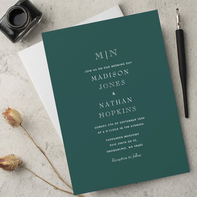 Emerald Green Minimal Monogram Wedding Einladung (Von Creator hochgeladen)