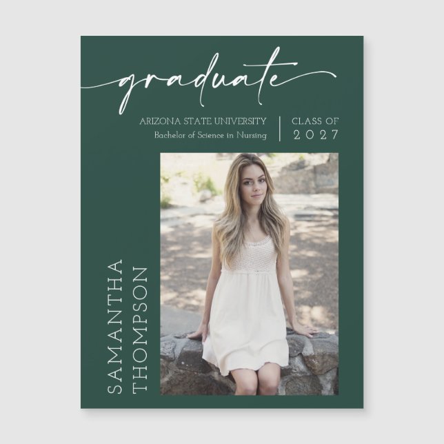 Emerald Green Minimal Script Foto Graduate Magnet (Vorderseite)