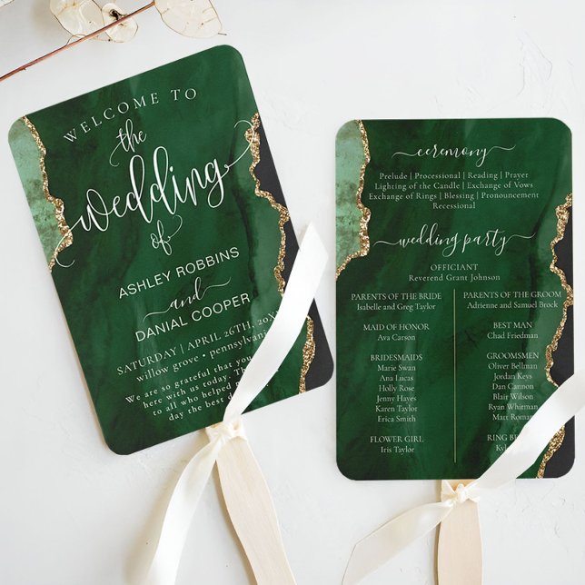 Emerald Green Minimal Wedding Program Fächer (Von Creator hochgeladen)