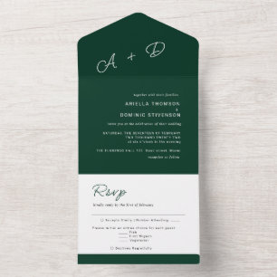 Emerald Green Minimalistic Wedding All In One Einladung