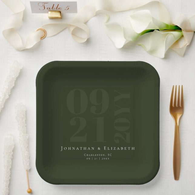Emerald Green Minimalistisch Bold Art Wedding Pappteller (Hochzeit)