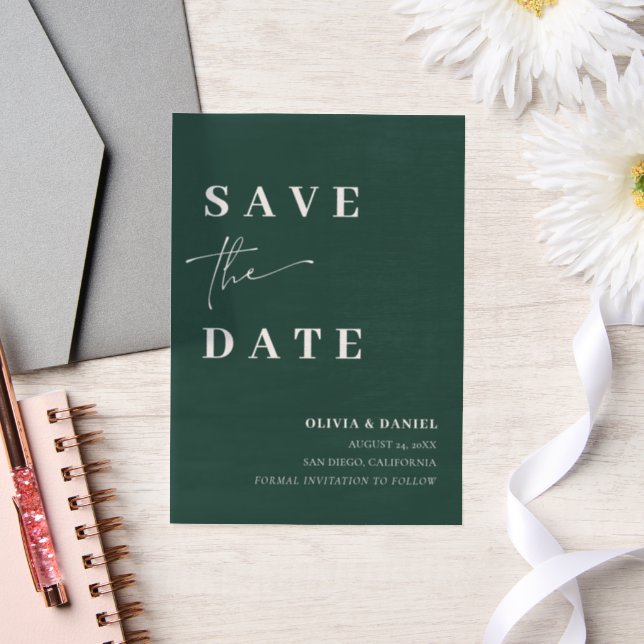 Emerald Green Minimalistisch Elegant Save the Date (Hochzeit)