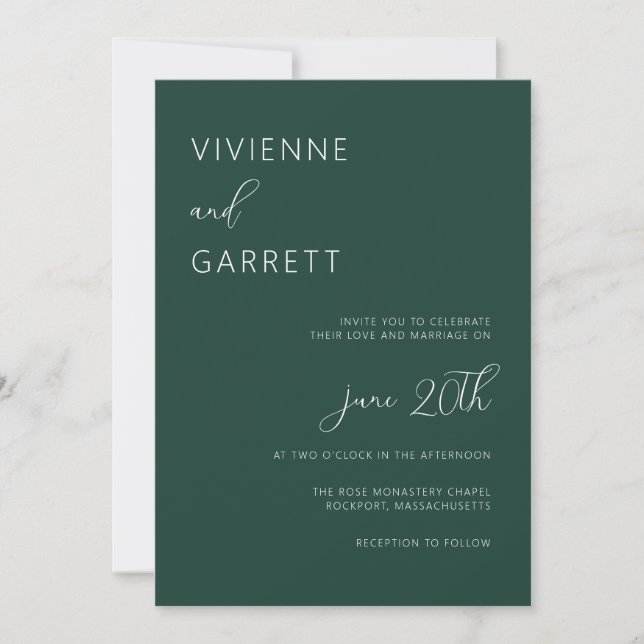 Emerald Green Minimalistisch Modern Simple Wedding Einladung (Vorderseite)