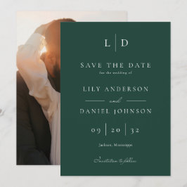 Emerald Green Minimalistisch Monogram Foto Wedding Save The Date