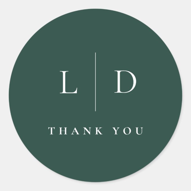 Emerald Green Minimalistisch Monogram-Gastgeschenk Runder Aufkleber (Vorderseite)