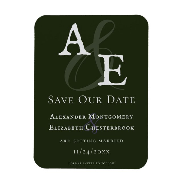 Emerald Green Minimalistisch Monogram Magnet (Vertikal)