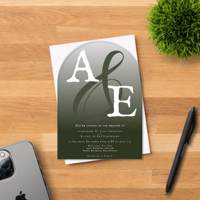 Emerald Green Minimalistisch Monogram Wedding Acryleinladungen (Insitu (Einladungskarte))