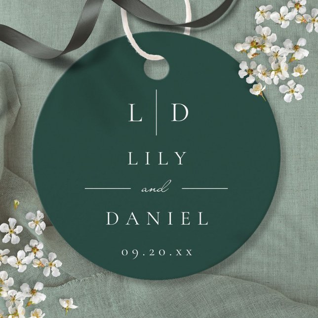 Emerald Green Minimalistisch Monogram Wedding Geschenkanhänger (Emerald Green Minimalist Monogram Wedding Favor Tags)