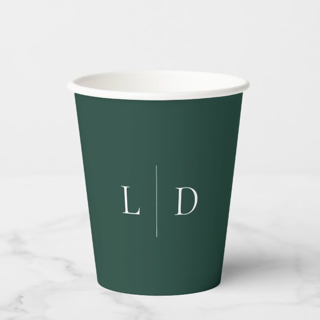 Emerald Green Minimalistisch Monogram Wedding Pappbecher (Vorderseite)