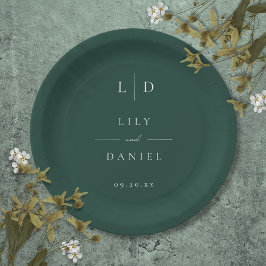 Emerald Green Minimalistisch Monogram Wedding Pappteller