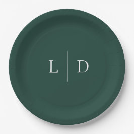 Emerald Green Minimalistisch Monogram Wedding Pappteller
