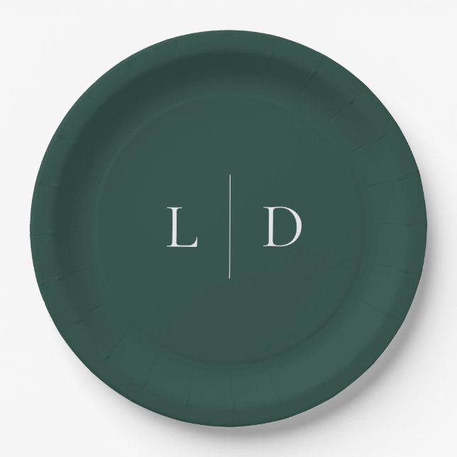 Emerald Green Minimalistisch Monogram Wedding Pappteller (Vorderseite)