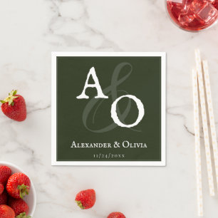 Emerald Green Minimalistisch Monogram Wedding Serviette