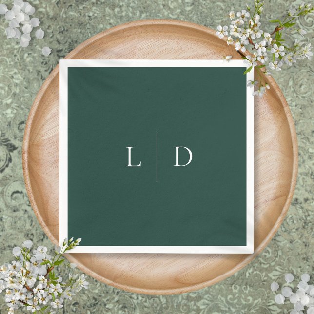 Emerald Green Minimalistisch Monogram Wedding Serviette (Emerald Green Minimalist Monogram Wedding Napkins)