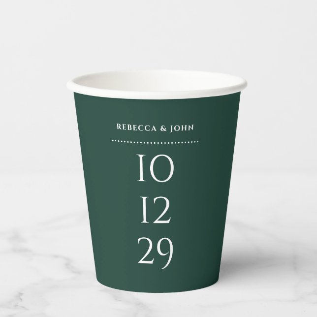 Emerald Green Minimalistisch Special Date Hochzeit Pappbecher (Vorderseite)