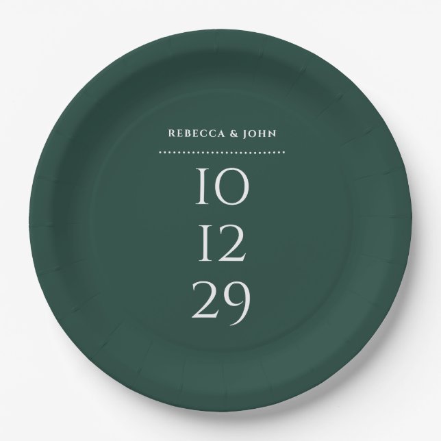 Emerald Green Minimalistisch Special Date Hochzeit Pappteller (Vorderseite)