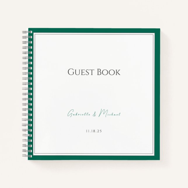 Emerald Green Minimalistisch Wedding Guest Book Si Notizbuch (Vorderseite)