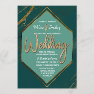 Emerald Green Mint Gold Geometric Marble Wedding Einladung