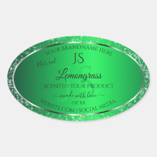 Emerald Green mit Glitzer-Initials-Produktmarken Ovaler Aufkleber
