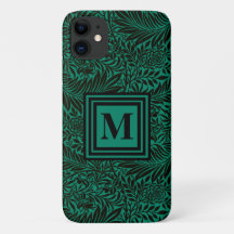 Emerald Green Mit Monogramm Botanical Pattern