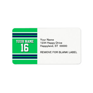 Emerald Green mit Navy White Stripes Team Jersey Adressaufkleber